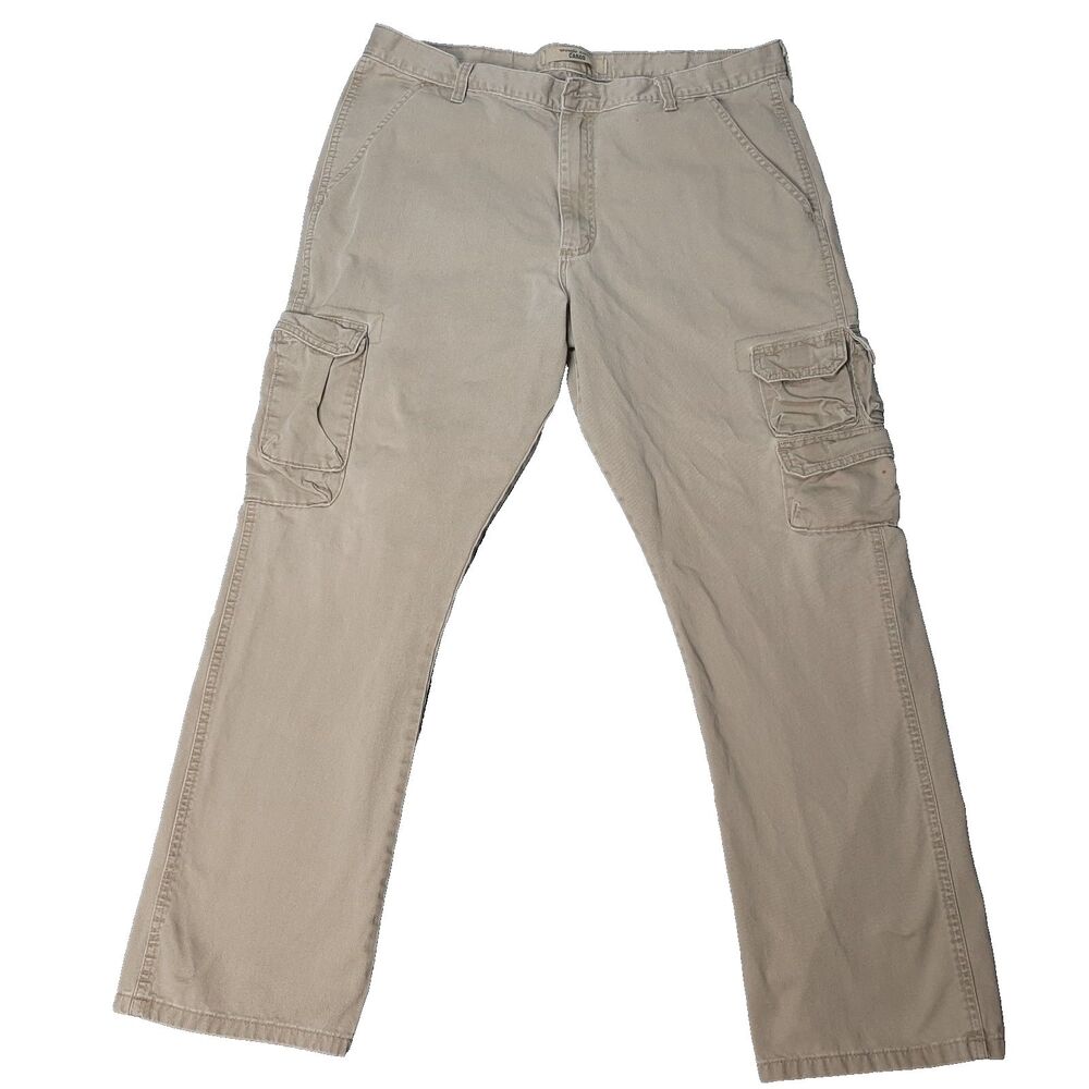 Wrangler Cargo Pants Mens 36x32 Khaki Beige Tan Brown Big Pockets Work Cotton